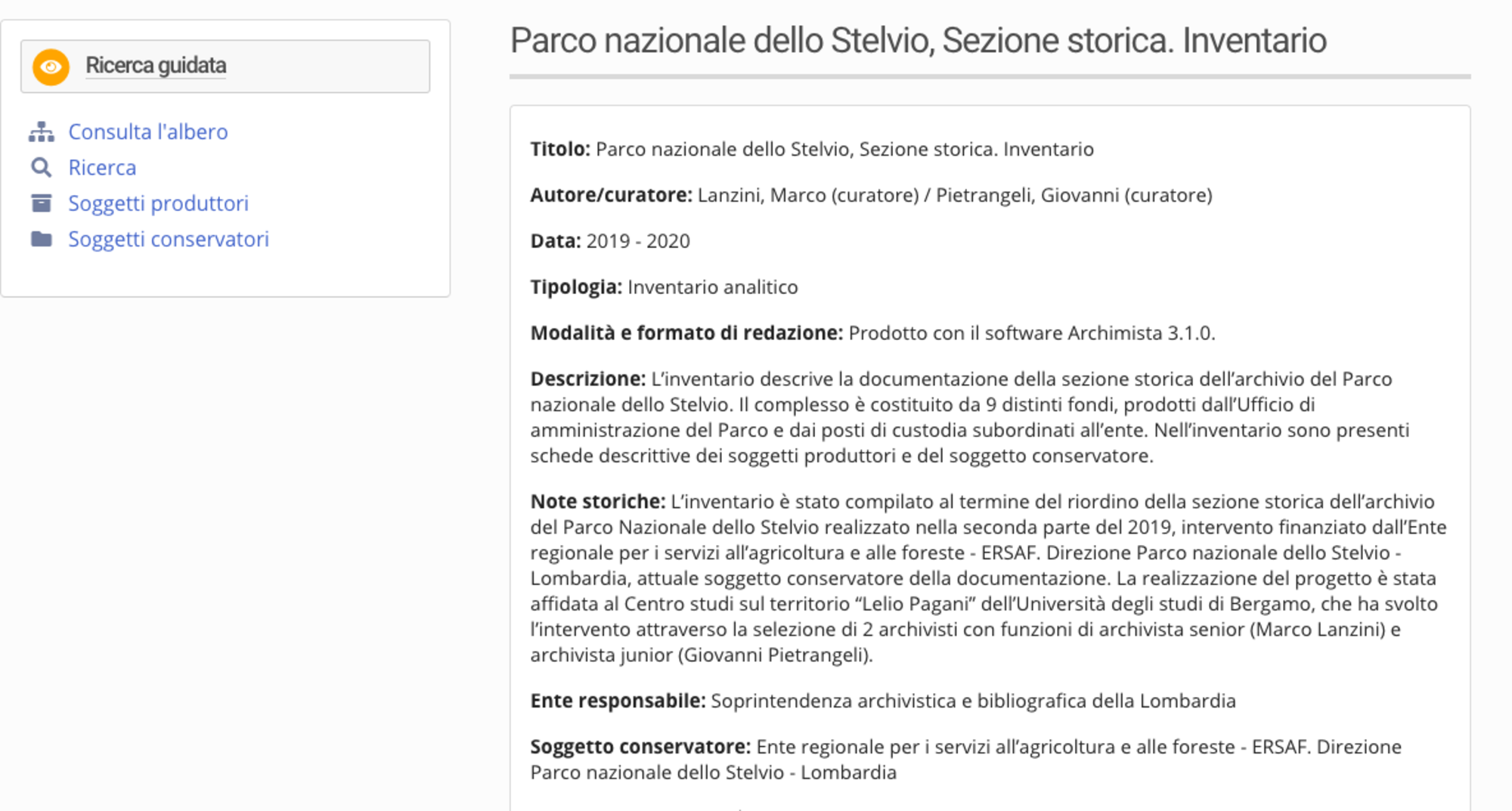 Online sul SAN la banca dati dell'Archivio storico del Parco nazionale dello Stelvio